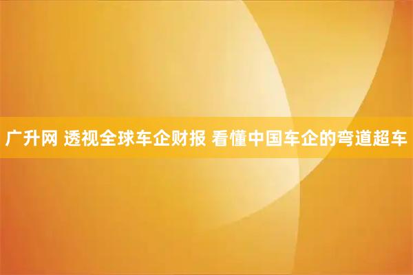 广升网 透视全球车企财报 看懂中国车企的弯道超车
